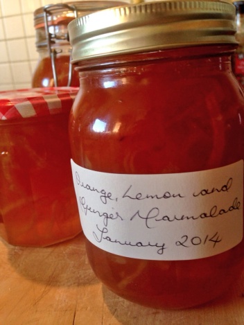 The first batch of orange, lemon and ginger marmalade